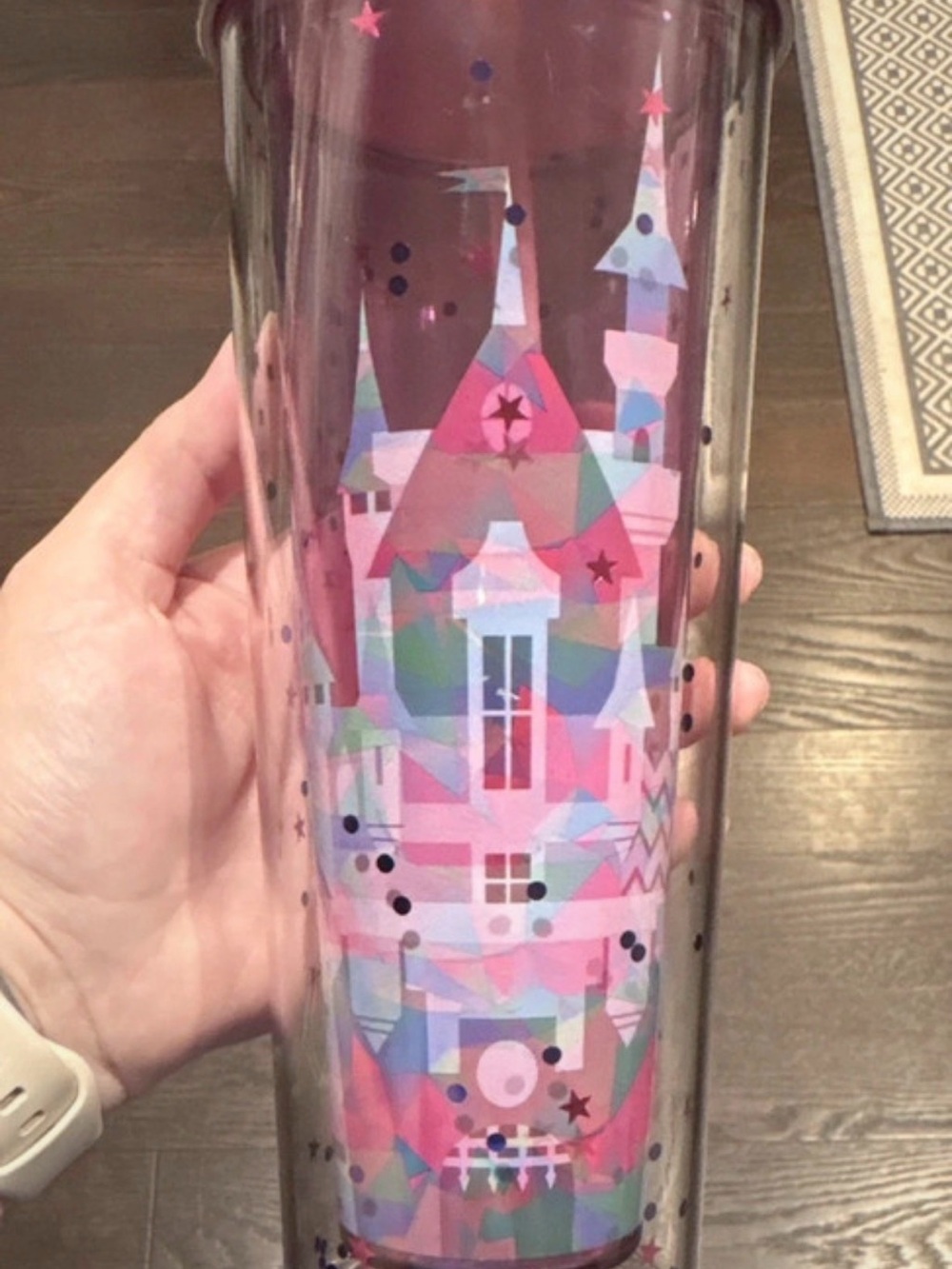 Disney Pink Multicolor Geometric Castle Tumbler